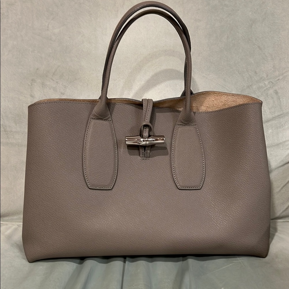 Longchamp ROSEAU  Large Grey/Turtledove Leather Made in France pre-loved
